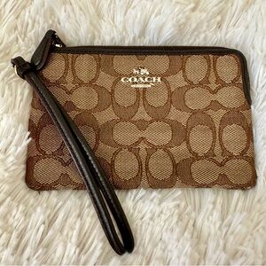 Coach Signature Tan Brown Wristlet